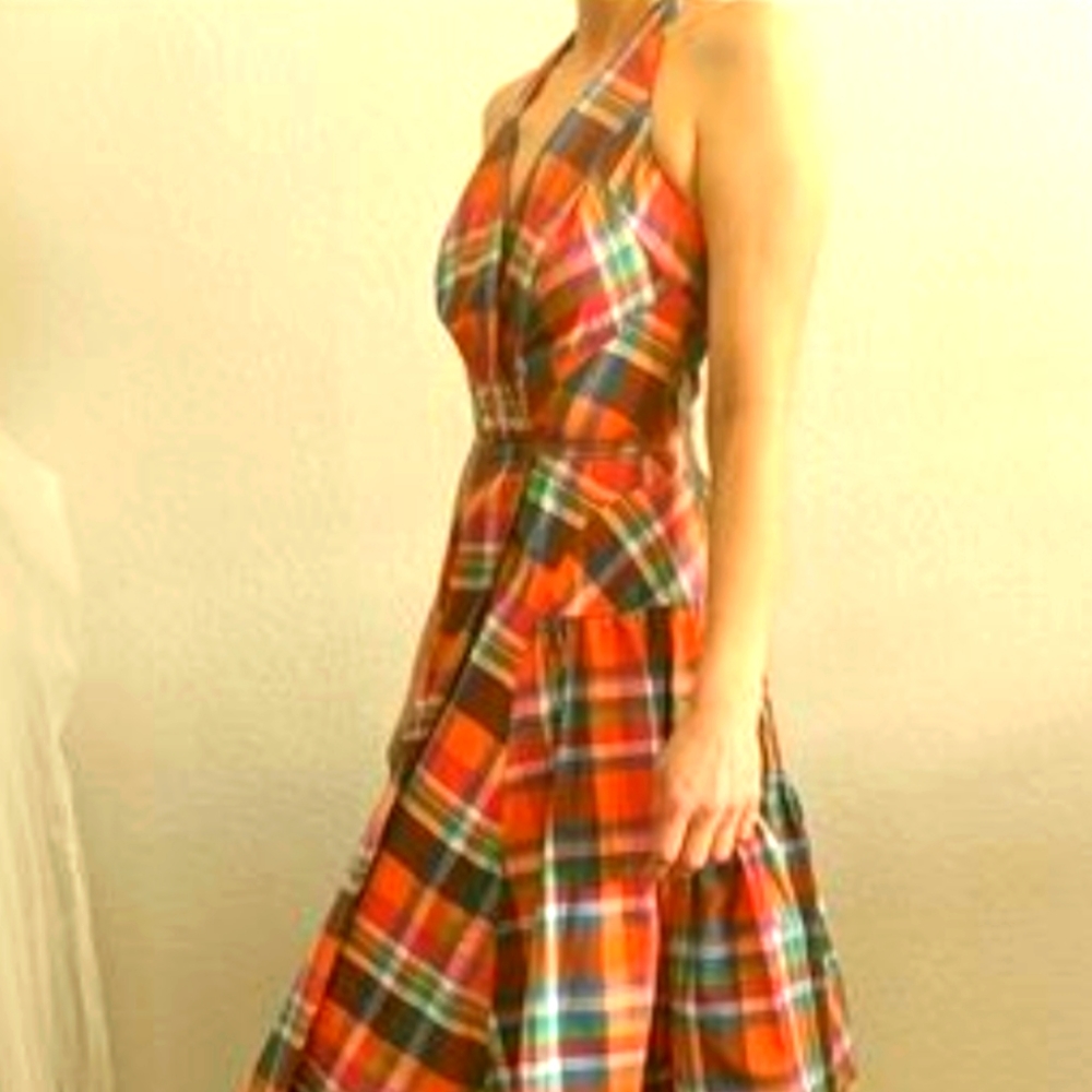 Orange Plaid Halter Dress